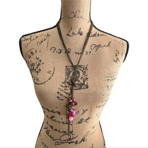 Treska‎ Pink and Antique Gold Multi Strand Layered Y Necklace New